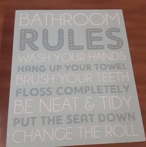 Sixtress 10 X 12 Bath Sign-Bathroom Rules Blue Green